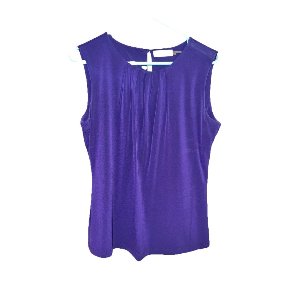 SOLD‎ Calvin Klein Purple Sleeveless Pleated Neck Shell Size Medium EUC Office